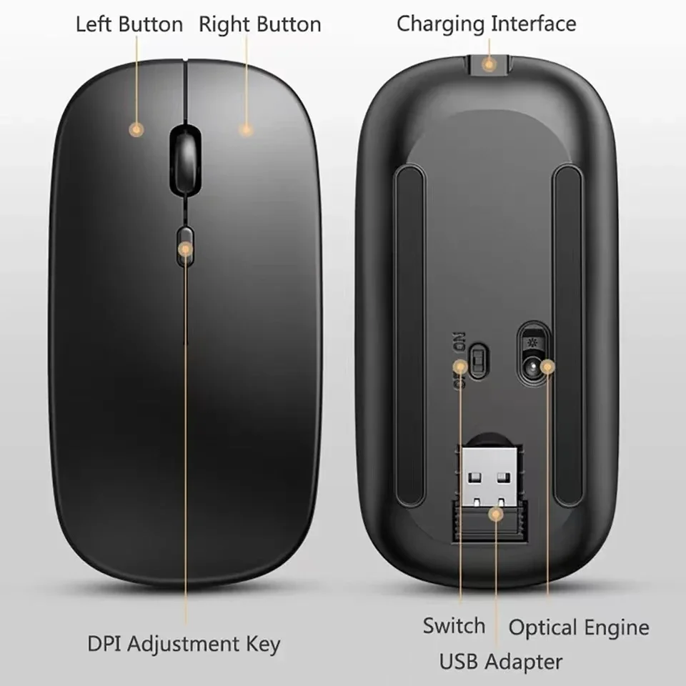 Rechargeable Wireless Mouse Bluetooth-compatible 2.4GHz Dual Modes Computer Mice with Nano Receiver for PC Laptop Macbook - Image 6