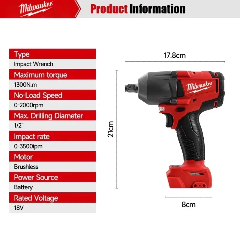 Milwaukee Brushless Cordless Electric Impact Hammer Drill Angle Grinder Electric Circular Saw With18v Battery Combo Kits Power - Image 2