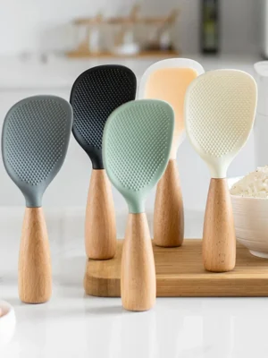 1Pcs Silicone Spoon Non-stick Cooking Spoon Anti-scalding Pot Rice High-temperature-resistant Spoon Durable Kitchen Gadgets