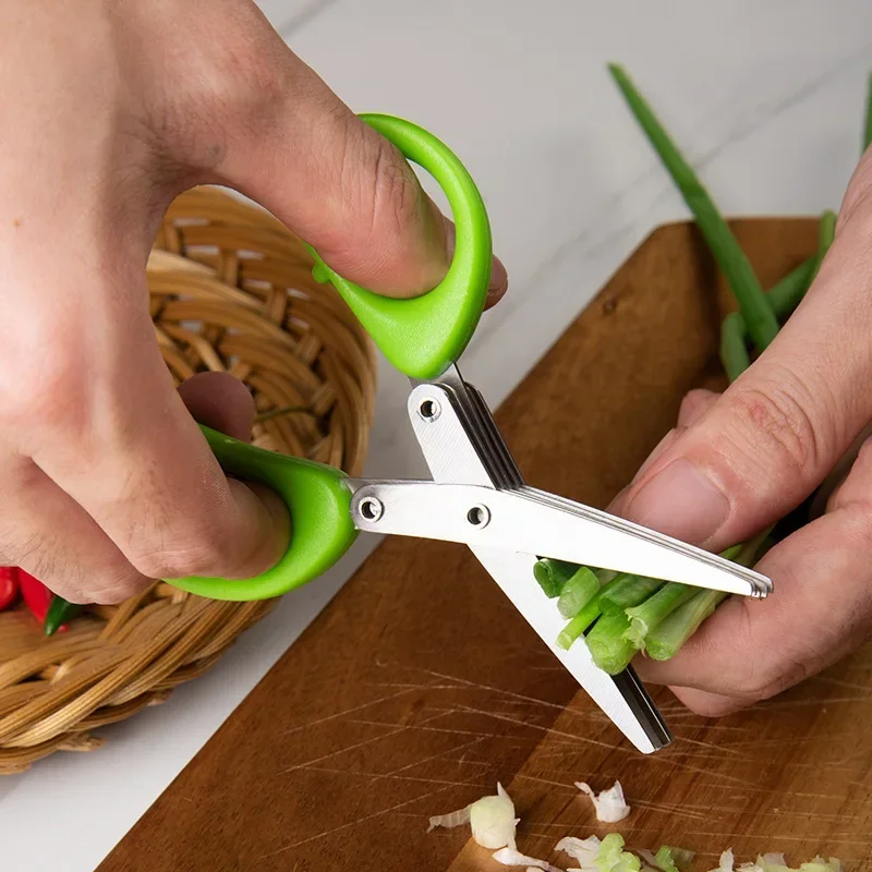 Multi-functional Stainless Steel 3/5 Layer Kitchen Scissors Pepper Shredded Chopped Scallion Cutter Laver Cut Cooking Tool - Image 2
