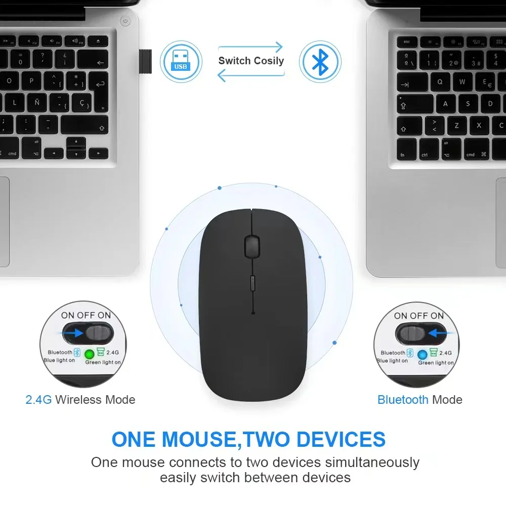 Rechargeable Wireless Mouse Bluetooth-compatible 2.4GHz Dual Modes Computer Mice with Nano Receiver for PC Laptop Macbook - Image 2