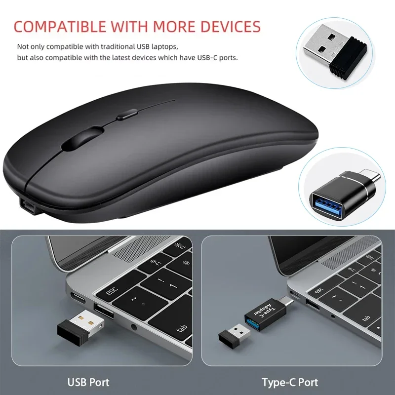 Rechargeable Wireless Mouse Bluetooth-compatible 2.4GHz Dual Modes Computer Mice with Nano Receiver for PC Laptop Macbook - Image 3