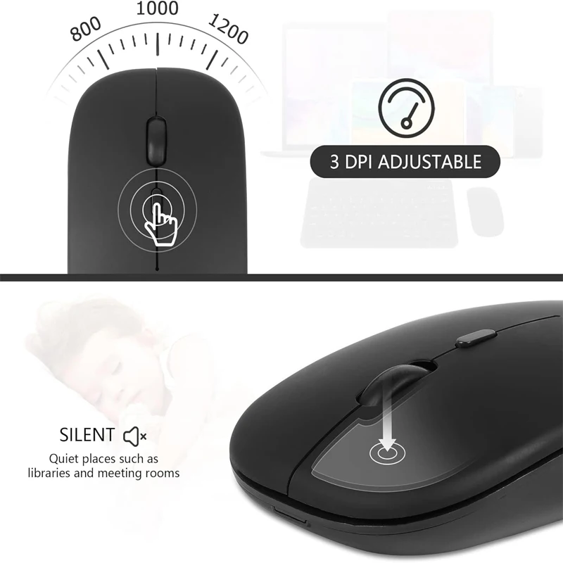 Rechargeable Wireless Mouse Bluetooth-compatible 2.4GHz Dual Modes Computer Mice with Nano Receiver for PC Laptop Macbook - Image 5
