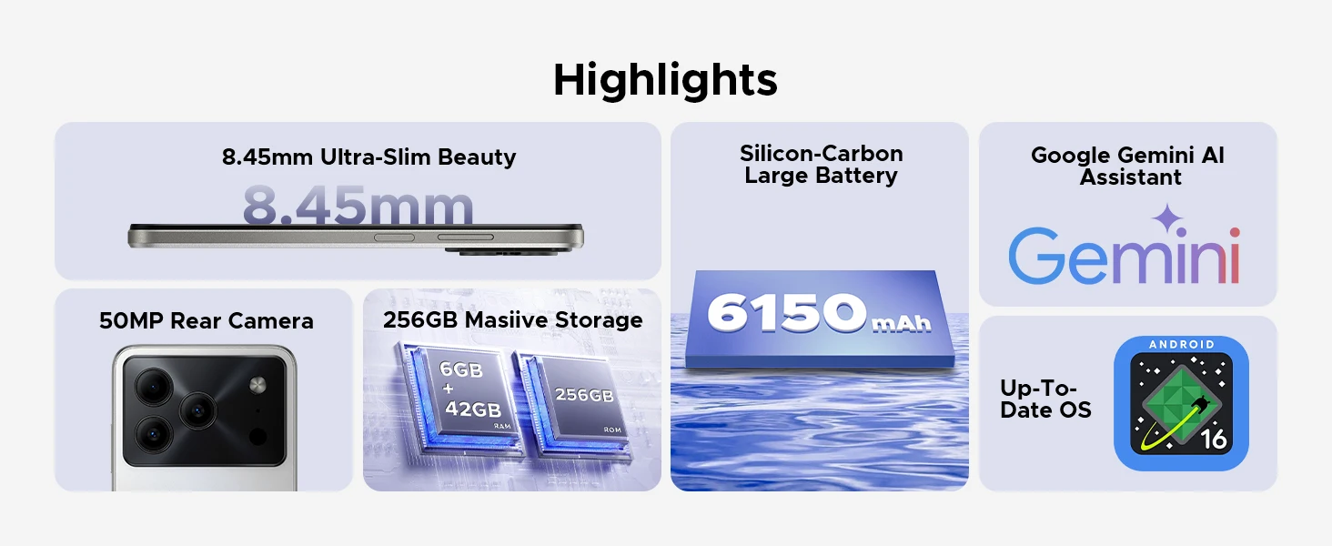 DOOGEE Note56 Plus Smartphone 6.56" Screen 6150mAh Battery 48GB RAM(6GB+ 42GB) 256GB ROM 50MP Camera Android 16 Mobile Phone - Image 12