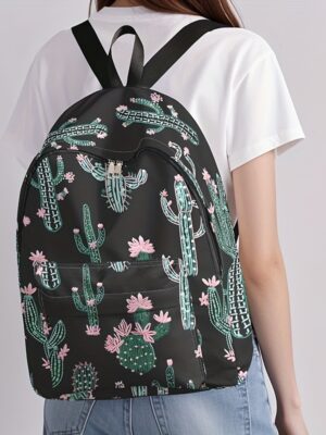 Mochila de Gran Capacidad con Estampado Floral de Cactus, Ideal para Compras, Viajes y Trabajo, Apta Tanto para Hombres Como para Mujeres