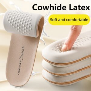 1 par de plantillas de verano de látex y piel de vaca para zapatos, unisex para uso diario, trabajo de oficina, estar de pie, caminar, deportes, correr, cómodas, informales, transpirables, absorbentes del sudor, amortiguadoras, con suela suave