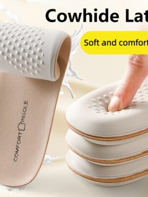 1 par de plantillas de verano de látex y piel de vaca para zapatos, unisex para uso diario, trabajo de oficina, estar de pie, caminar, deportes, correr, cómodas, informales, transpirables, absorbentes del sudor, amortiguadoras, con suela suave