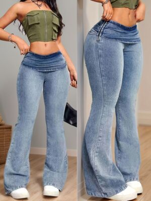 Jeans acampanados vintage de moda para mujer, nuevos y de alta elasticidad