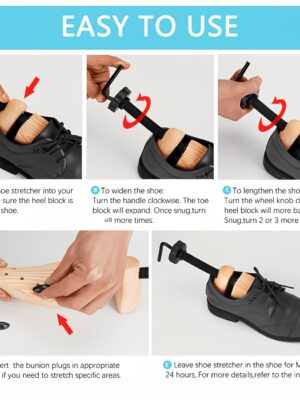 Juego de 2 piezas de ensanchadores de zapatos ajustables de madera natural - 1 ensanchador de zapatos de madera + 1 calzador | Estilo unisex | Adecuado para personas con zapatos nuevos que rozan, personas con pies anchos o gruesos, oficinistas que usan zapatos con frecuencia - Se adapta a la mayoría