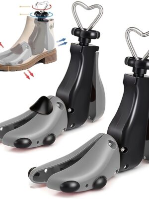 2 piezas (1 estirador de zapatos + 1 calzador) Unisex, ajustables, de plástico, adecuados para varios tipos de zapatos: zapatos de cuero, zapatillas altas y bajas