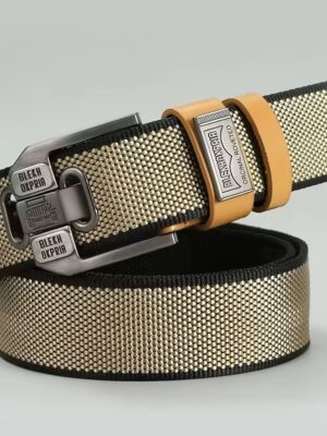 Cinturón de nailon para hombre de 1 pieza con hebilla, cinturilla de mezclilla de lona multiusos de dos tonos para exteriores, moda para entrenamiento y estilo juvenil