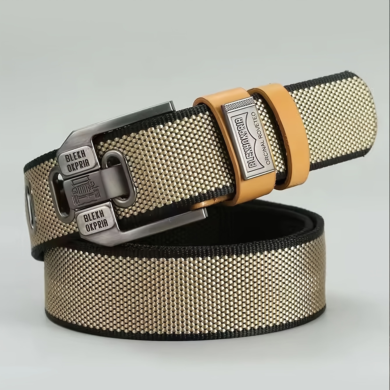 Cinturón de nailon para hombre de 1 pieza con hebilla, cinturilla de mezclilla de lona multiusos de dos tonos para exteriores, moda para entrenamiento y estilo juvenil