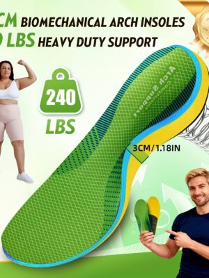 Plantillas de soporte de arco fuerte de más de 240+ libras, plantilla deportiva de soporte de arco alto para pies planos, plantillas de amortiguación, cómodas y transpirables, para hombres y mujeres, para botas de trabajo y varios zapatos, adiciones para correr, plantillas cómodas para estar de pie todo el día, deportes