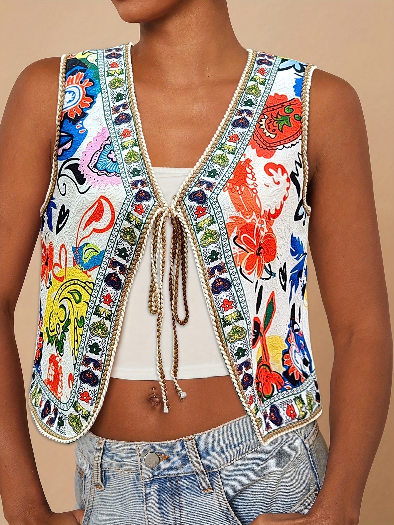 Chaleco de mujer con estampado floral, estilo casual de vacaciones, moda de primavera verano, YY0126793