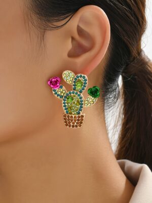 Pendientes de tachuelas de cactus realistas para mujer - Joyería de cactus bonitos para uso diario y fiestas, pendientes de planta en maceta (sin recubrimiento), regalo para todo el año para cumpleaños y eventos especiales