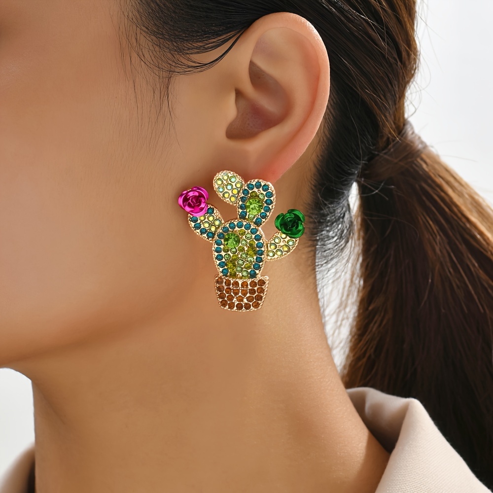 Pendientes de tachuelas de cactus realistas para mujer - Joyería de cactus bonitos para uso diario y fiestas, pendientes de planta en maceta (sin recubrimiento), regalo para todo el año para cumpleaños y eventos especiales