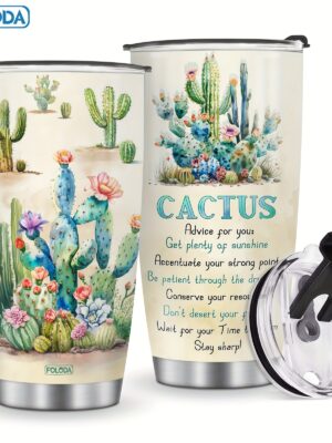 1pc Foloda 20Oz Taza de viaje de acero inoxidable con tapa - Libre de PVC, forma ovalada, taza de café aislada - Solo lavado a mano - Ideal para correr y actividades al aire libre - Perfecto para regalos de Navidad, San Valentín, Día de la Madre, graduación