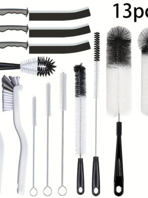 Kit de laboratorio de 13 piezas con cepillo para botellas de mango largo en blanco y para limpieza de tubos, para limpiar tapones de decantadores de cerveza de cuello estrecho, cubiertas de fregadero y cepillos para limpiar tazas, cepillo para tazas extendido, cepillo para tazas multifuncional