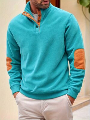 Chaqueta sudadera KJ-W026 de cuello alto con botones y mangas de bloques de color, ropa de abrigo casual de otoño/invierno para hombre de talla grande, sudadera de moda