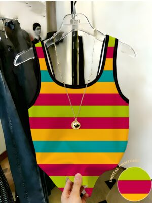 Camisola de Mujer a Rayas Coloridas, Top de Verano Moderno Ajustado sin Mangas, Estilo Fácil y Versátil
