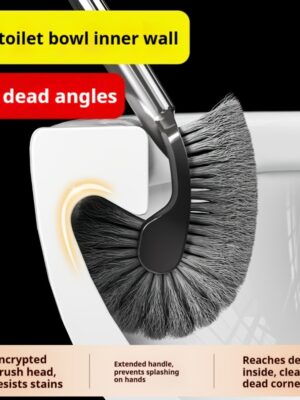 Cepillo de baño de acero inoxidable con mango largo, diseñado para la limpieza diaria de inodoros y grietas domésticas, con una cabeza de cepillo curva adecuada para inodoros de estilo occidental y orinales