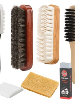 Set de Cepillos Multifuncionales para Zapatos - Pulidor de Zapatos de Doble Cara y Cepillo de Pelo de Caballo, para Herramienta de Pulido de Zapatos de Cuero Gamuza y Nubuck, con Paño de Microfibra para Limpieza de Zapatos Suaves, Sin Batería